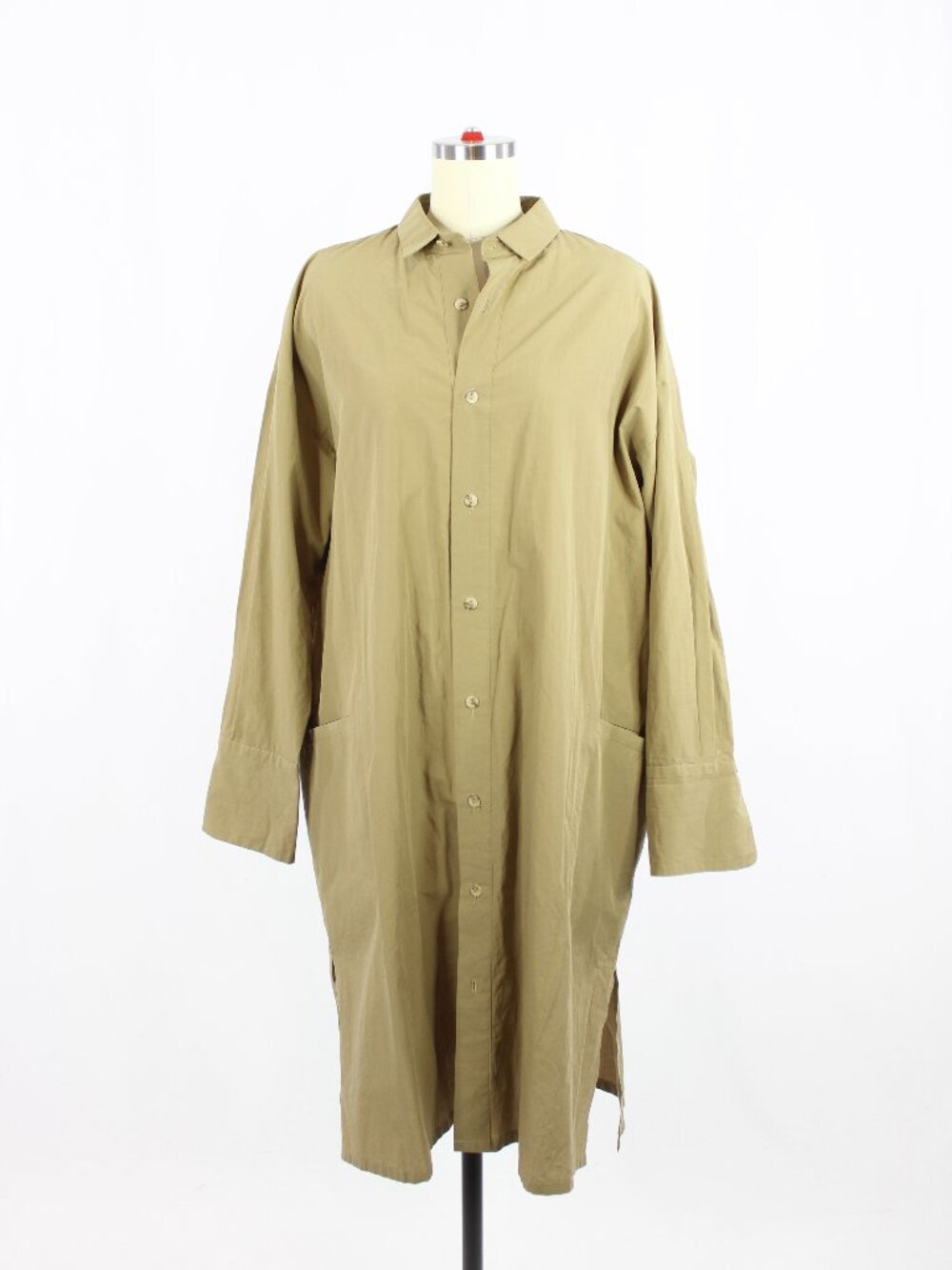 OBAKKI Khaki Tan Brown 100% Cotton Poplin Oversized Shirt Dress, Size S